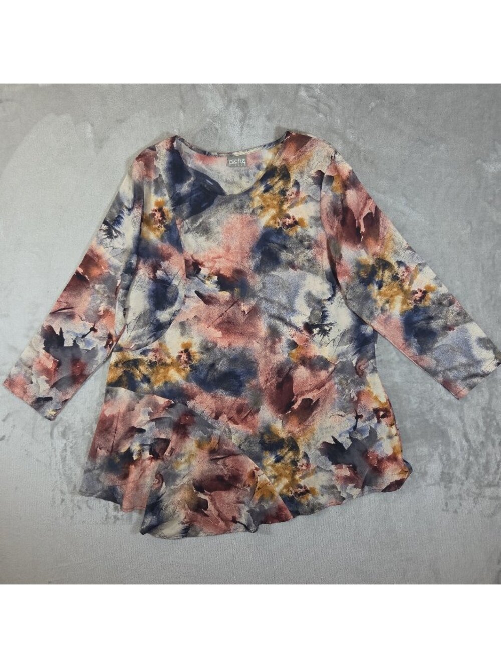 Niche Nilgun Derman Tunic Abstract Watercolor Asymmetrical Hem Medium Lagenlook